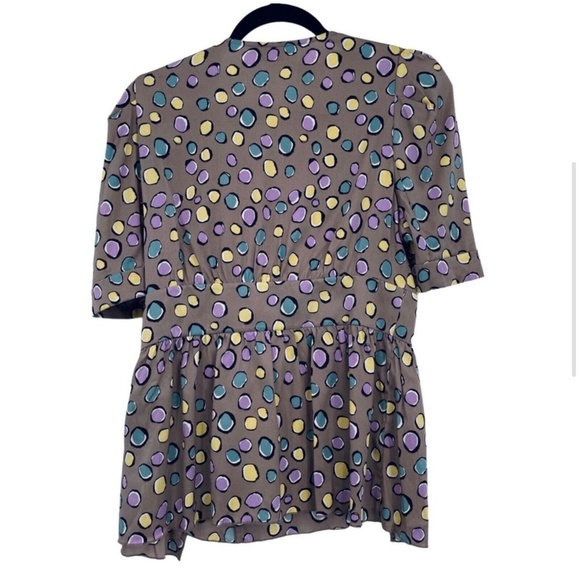 BCBGMaxazria Multicolor Silk Blouse Ruffle Bow Polkadot Size Medium - Picture 4 of 6